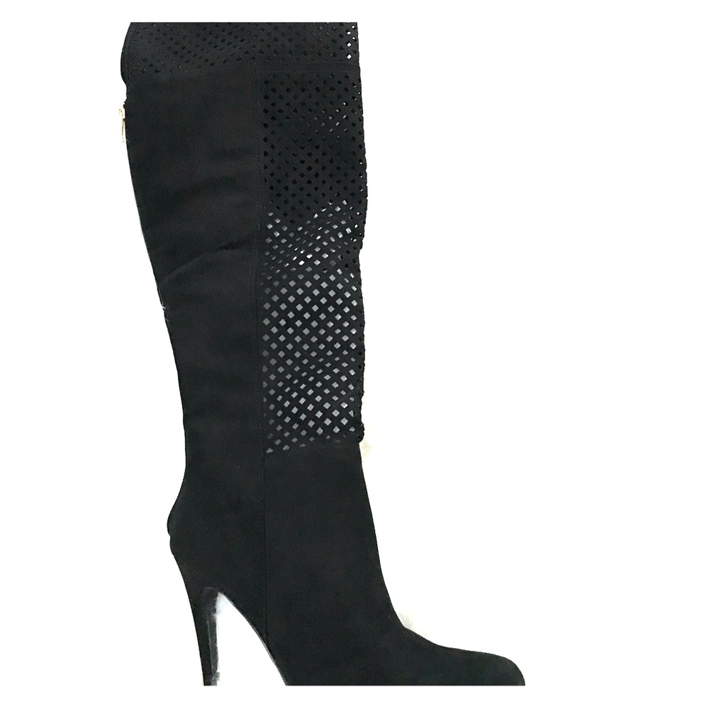 Black suede knee boots